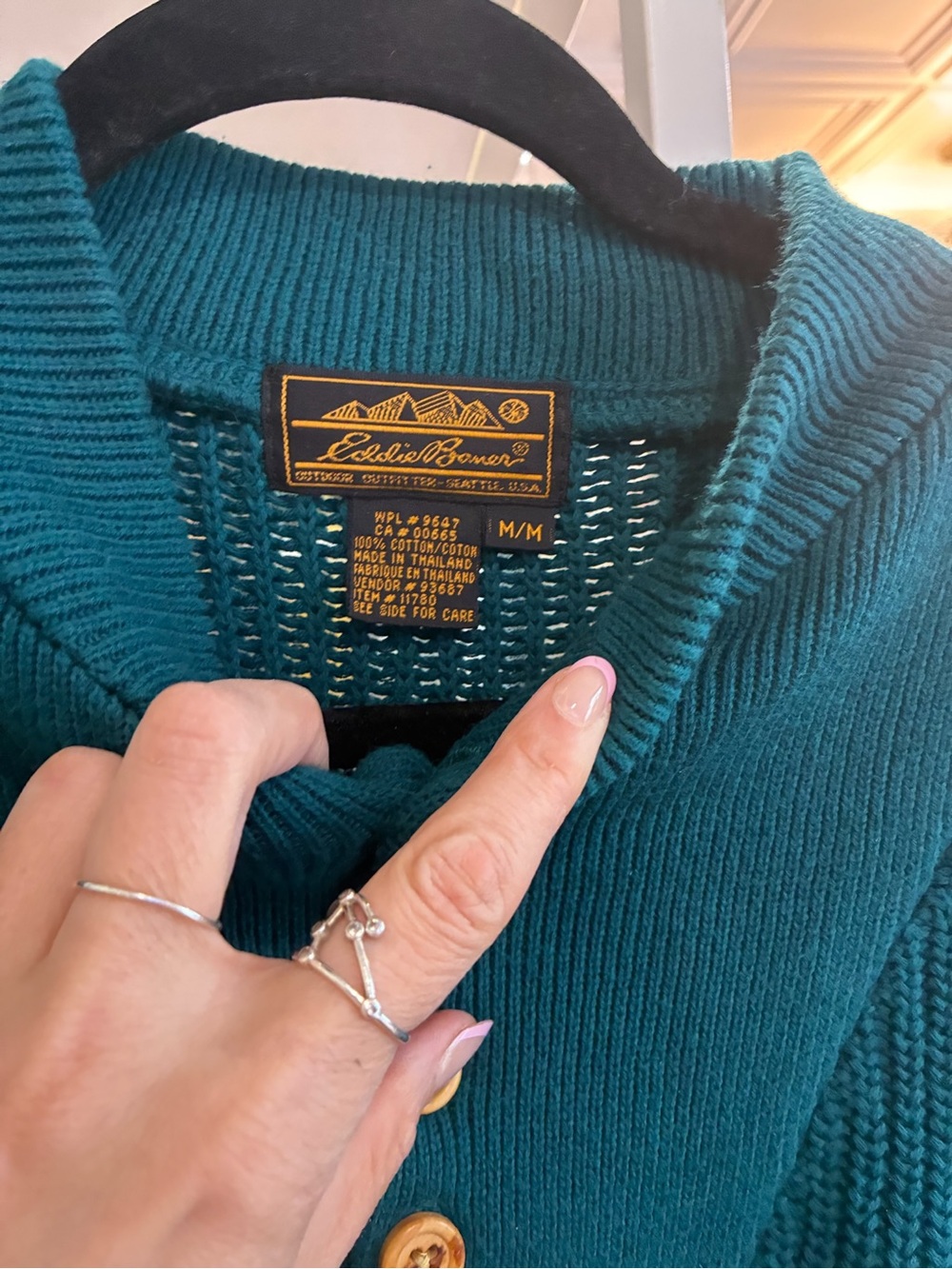Eddie Bauer vintage teal Knit Henley Sweater - Picture 2 of 2